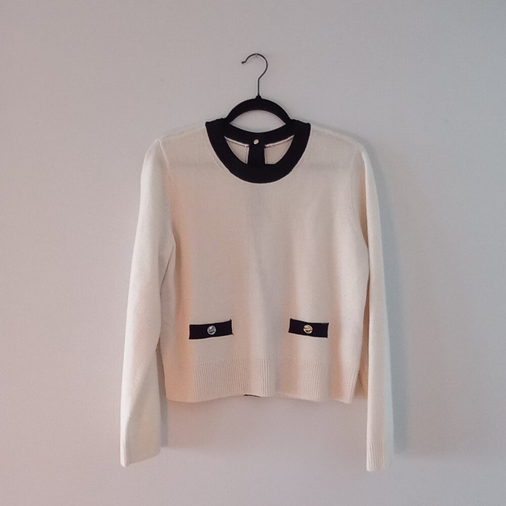 Elegant Cream Sweater with Black Accents